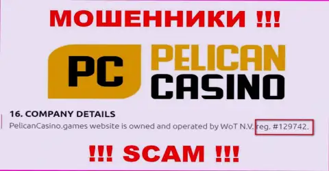 Регистрационный номер Pelican Casino, который взят с их официального сайта - 12974