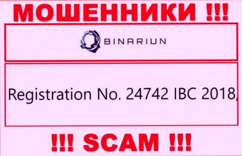 Номер регистрации компании Binariun, которую нужно обходить стороной: 24742 IBC 2018
