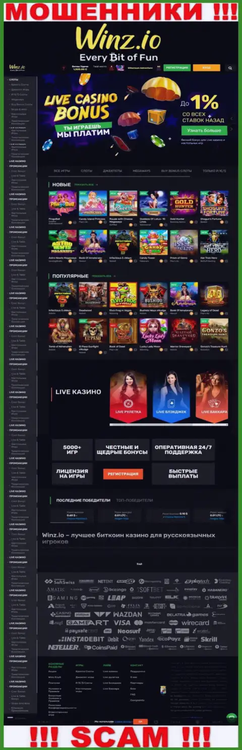Winz Io - сайт где затягивают наивных людей в ловушку мошенников Winz Casino