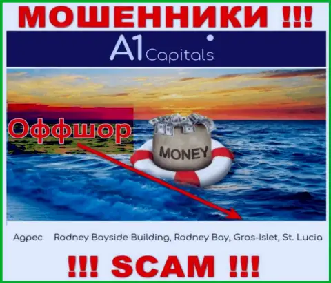 В компании A1Capitals Com безнаказанно воруют финансовые средства, потому что спрятались они в офшоре: Rodney Bayside Building, Rodney Bay, Gros-Islet, St. Lucia