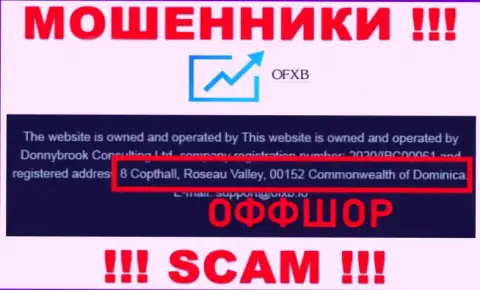 Контора OFXB Io указывает на сайте, что расположены они в оффшорной зоне, по адресу: 8 Copthall, Roseau Valley, 00152 Commonwealth of Dominica