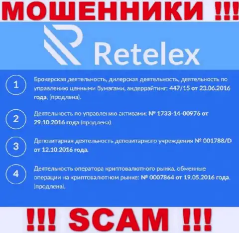 Retelex, замыливая глаза лохам, опубликовали у себя на сайте номер своей лицензии на осуществление деятельности