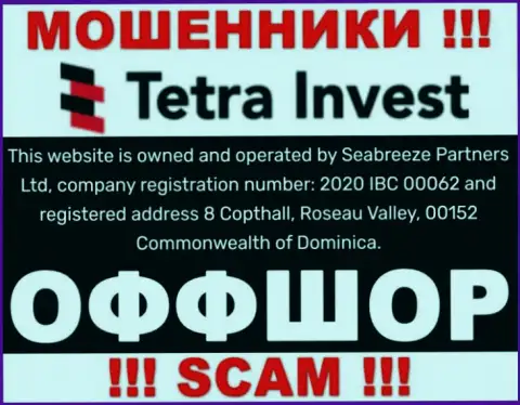На web-сайте лохотронщиков Tetra Invest идет речь, что они расположены в офшорной зоне - 8 Copthall, Roseau Valley, 00152 Commonwealth of Dominica, осторожно