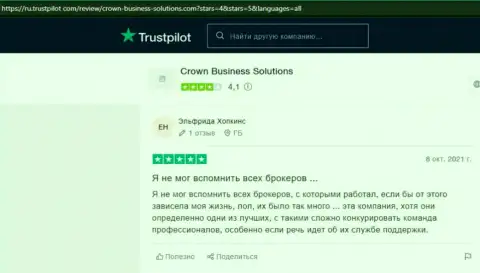 Хорошо отзываются клиенты об условиях совершения сделок Форекс брокерской компании Crown Business Solutions на онлайн-ресурсе trustpilot com