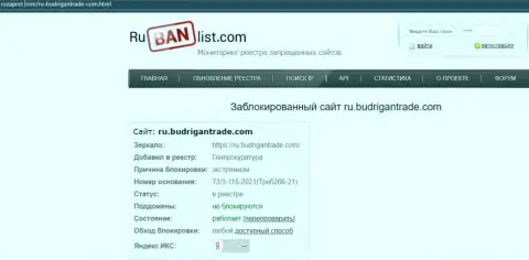 Сайт BudriganTrade на территории России заблокирован Генпрокуратурой