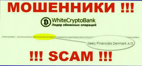 Юридическим лицом, владеющим интернет ворюгами WhiteCryptoBank, является Geely Financials Denmark A/S