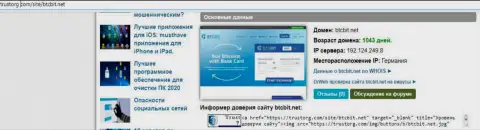 Сведения о доменном имени интернет компании БТК Бит, представленные на сайте TrustOrg Com