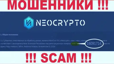 Регистрационный номер Neo Crypto - информация с официального онлайн-сервиса: 216091714