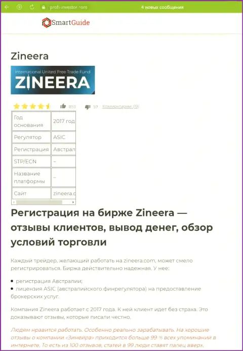 Разбор условий трейдинга дилингового центра Зинеера Ком, представленный в информационной статье на web-ресурсе смартгайдс24 ком